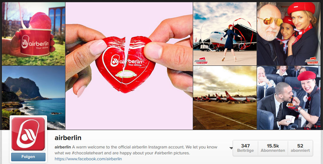 Air Berlin bei Instagram (Screenshot vom 18.03.2015)