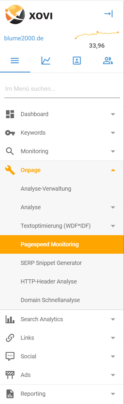 navigation xovi pagespeed monitoring