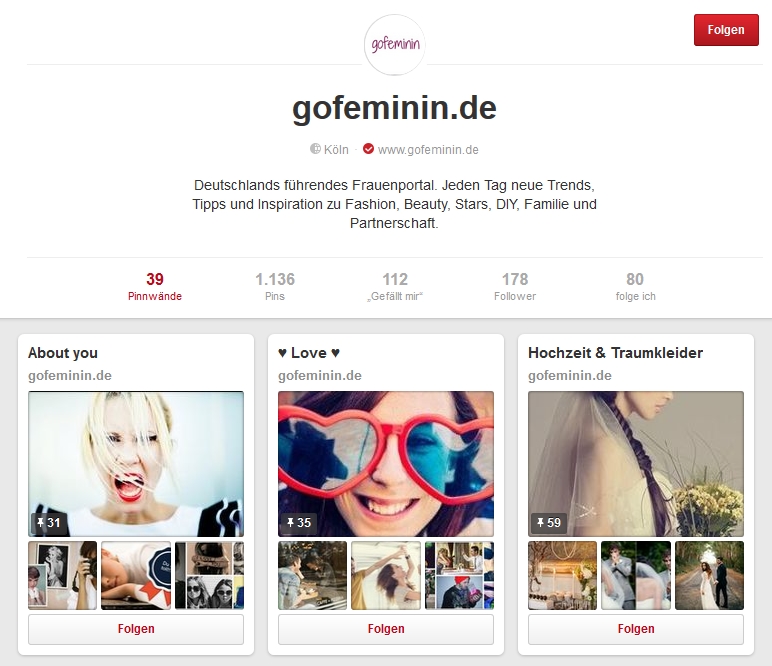 goFeminin auf Pinterest (Screenshot vom 15.05.2015)