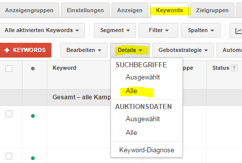 Abbildung 2: Suchbericht aktivieren