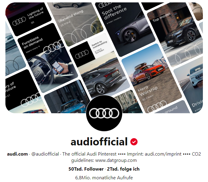 Offizieller Pinterest-Kanal des Autoherstellers Audi