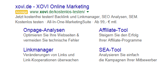 Screenshot der Google Ads-Annzeige von XOVI