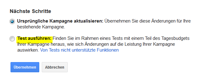 Google Ads: Neue Kampagnen erst testen