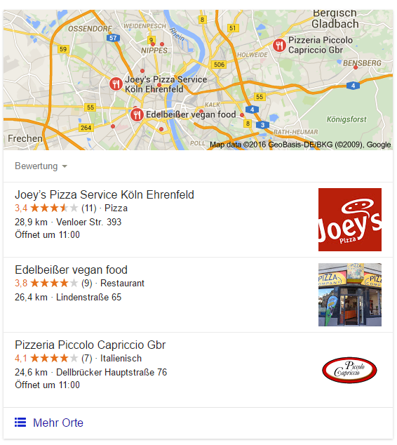 Google Ergebnisse für Pizzadienst Köln