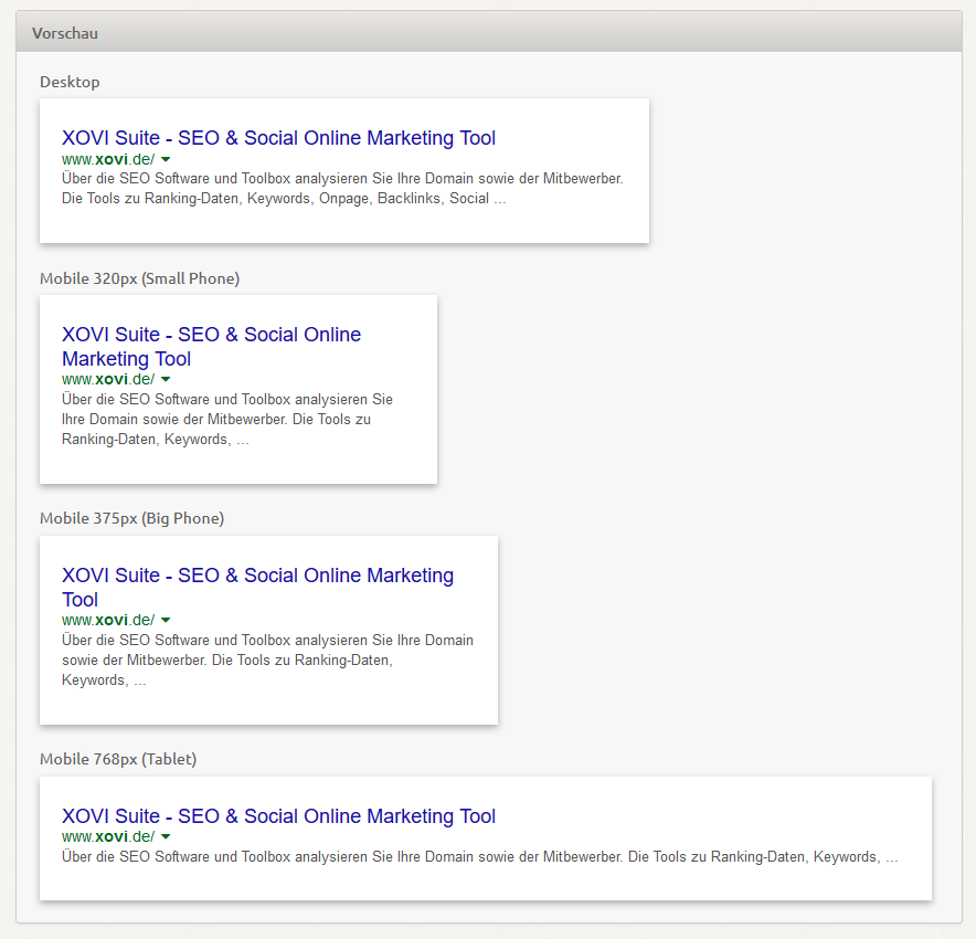 Snippet Generator XOVI Vorschau