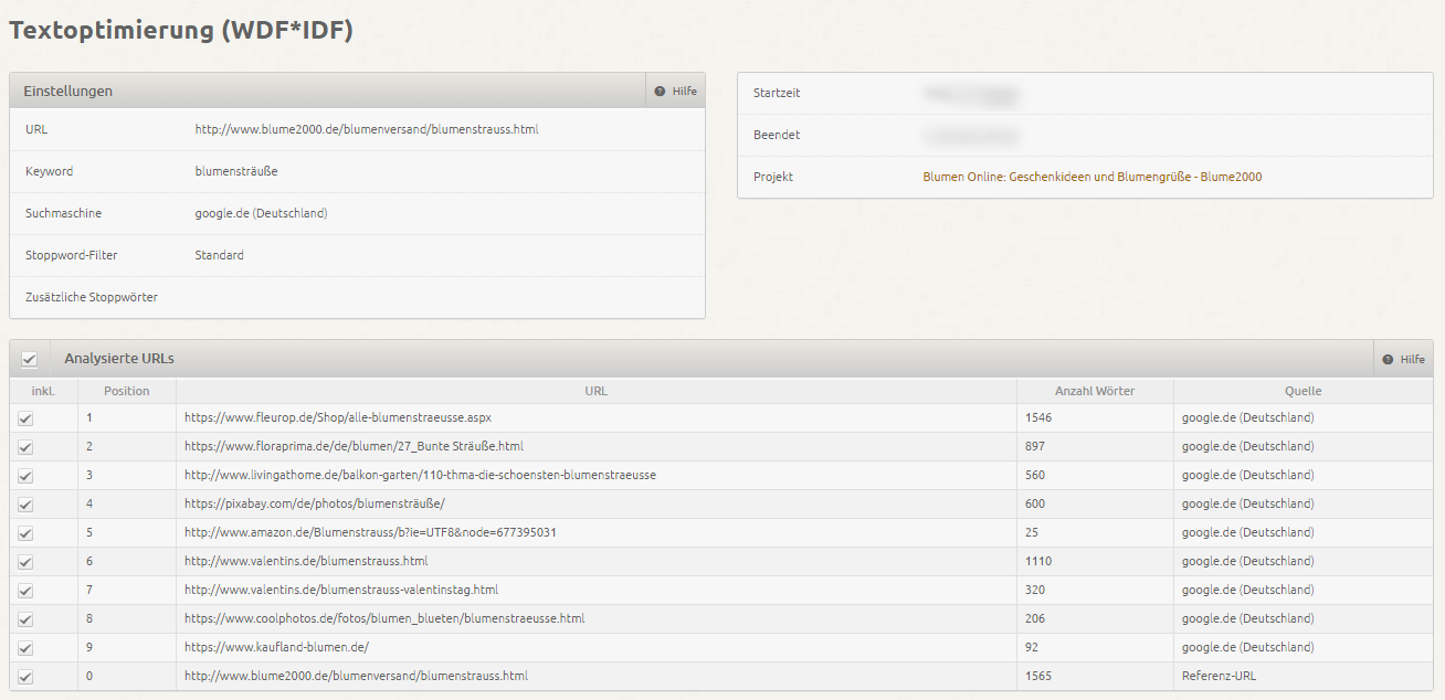 WDF*IDF Text-Optimizer Analyse
