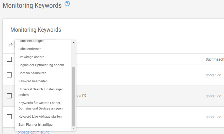 Wähle die Keywords aus, klicke auf "Aktion auswählen" und editiere das Keyword und seine Einstellungen