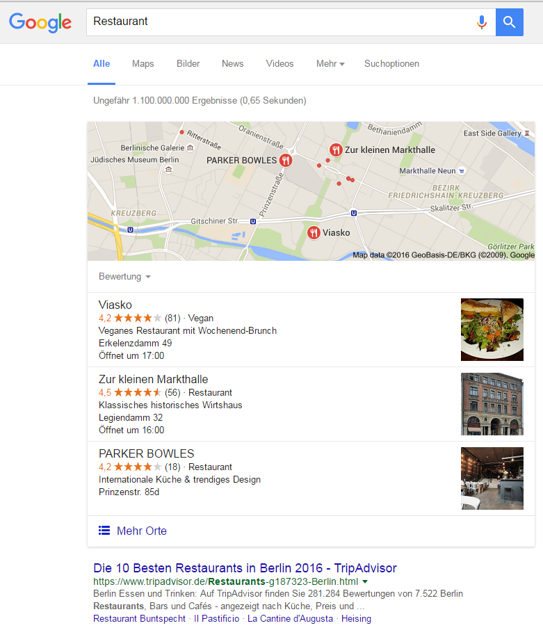 Google Suchanfrage Restaurant