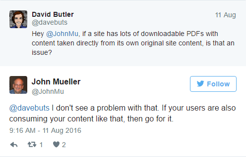Tweet about PDF duplicate content