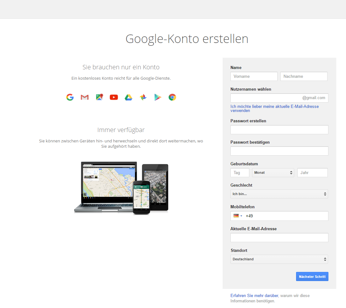 Google Account erstellen