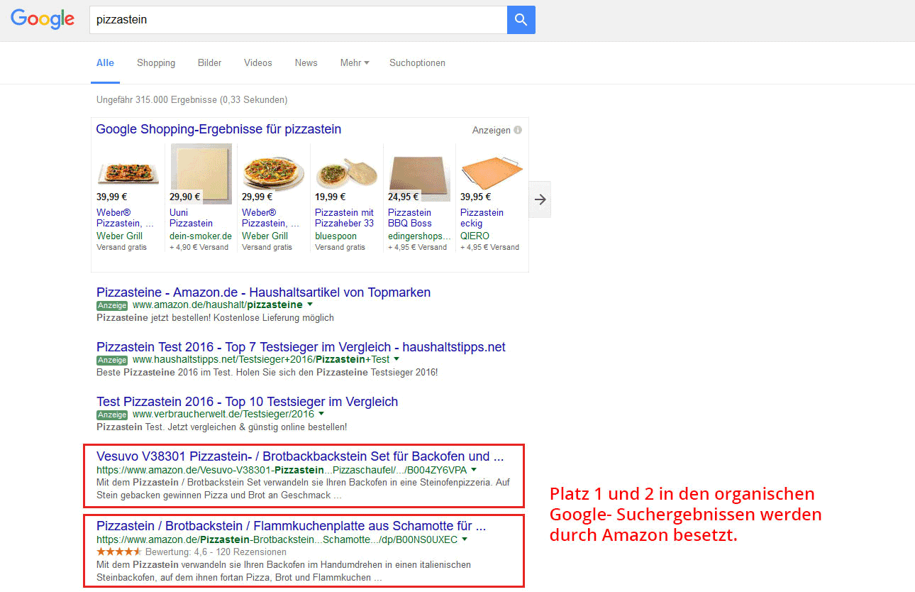 Google SERP Pizzastein