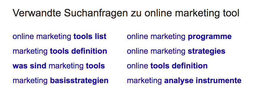 Verwandte Suchanfragen Online Marketing Tool