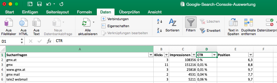 Excel CSV Datei importieren (Daten)