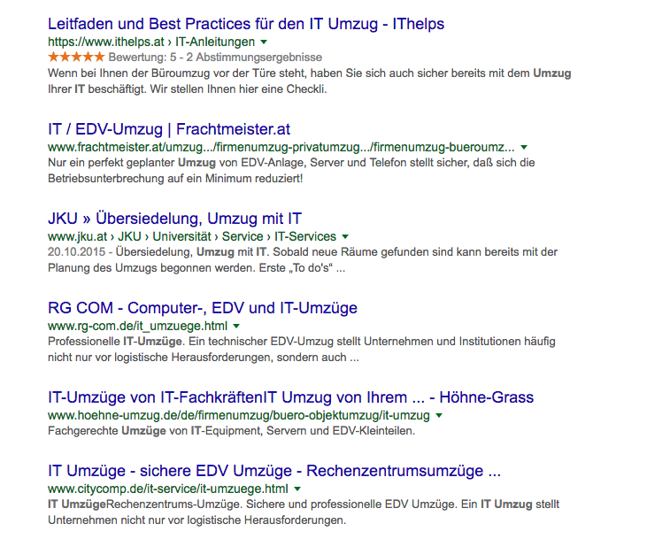 Google SERP: IT Umzug