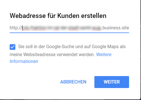 MyBusiness Webadresse für Kunden