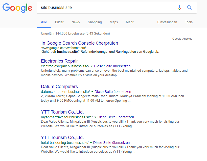 Site Search für MyBusiness