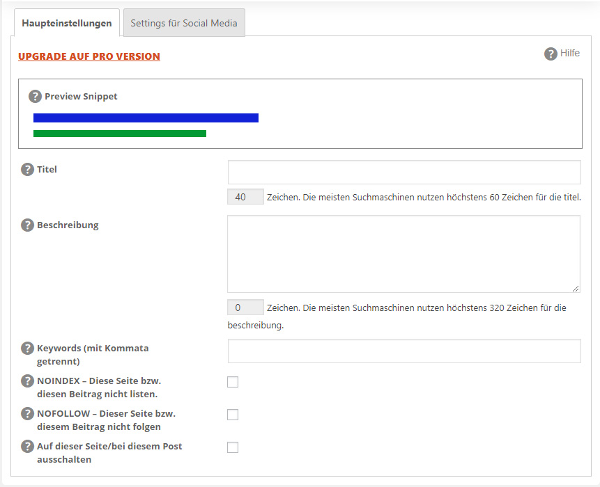 Die Social Media Settings vom All in One SEO Pack Plugin, findet ihr unter jedem Post.