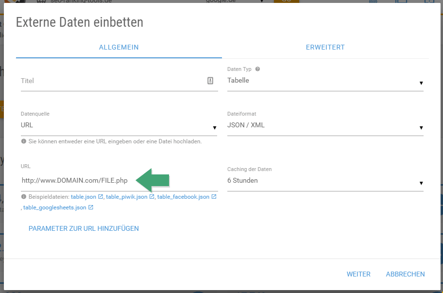 Externe Daten einbetten Eingabemaske XOVI