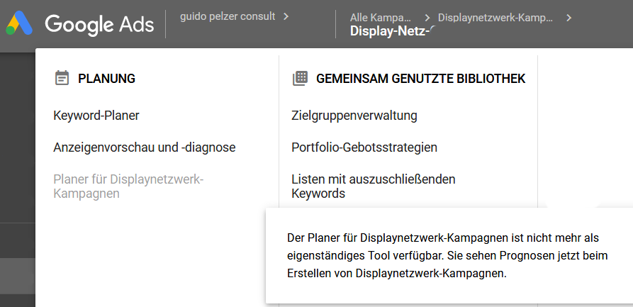 AdWords schafft den Planer für Display ab