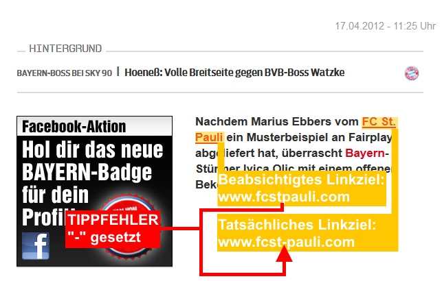 301 Linkbuilding: Tippfehler im Textlink führt zu neuen Linkzielen