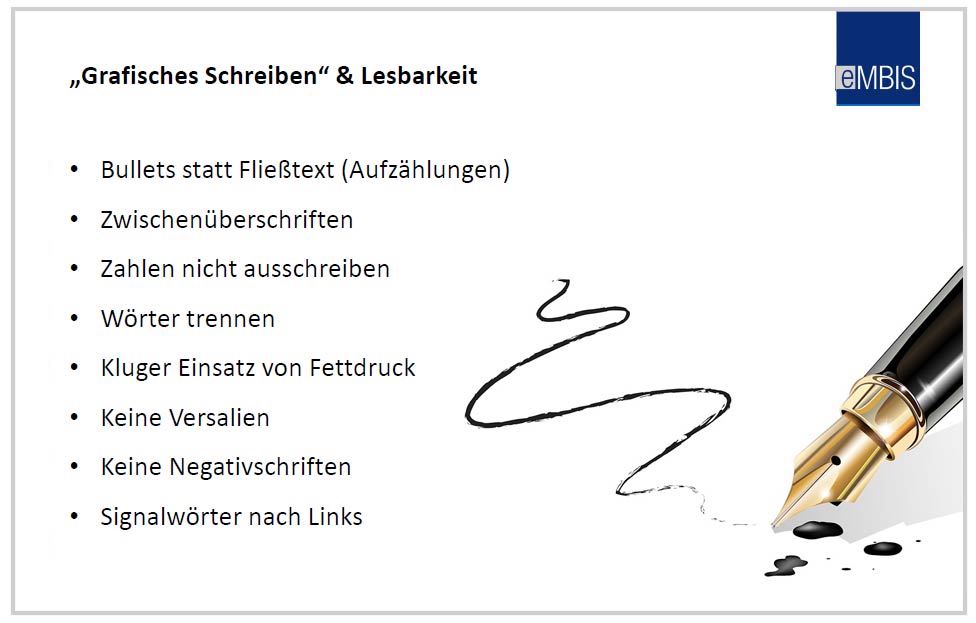 Liste für grafisches Schreiben und Lesbarkeit