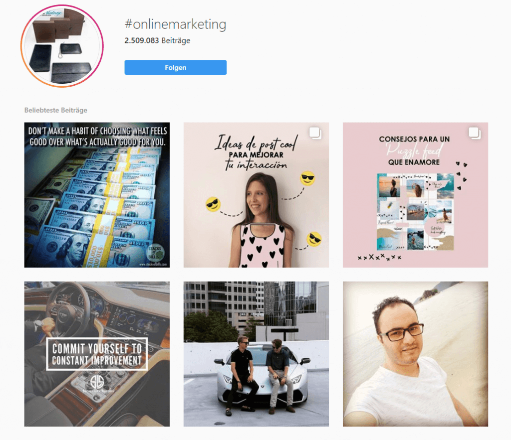 Instagram Feed nach Hashtag sortiert