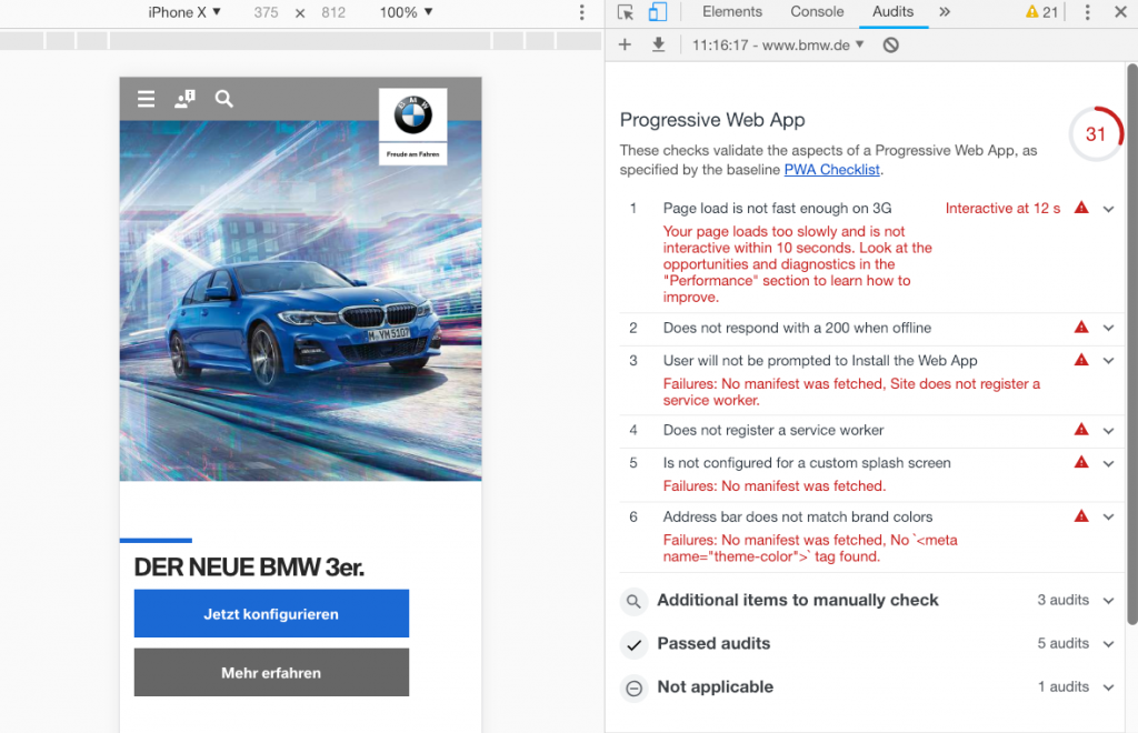 Screenshot der Progressive Web App von BMW