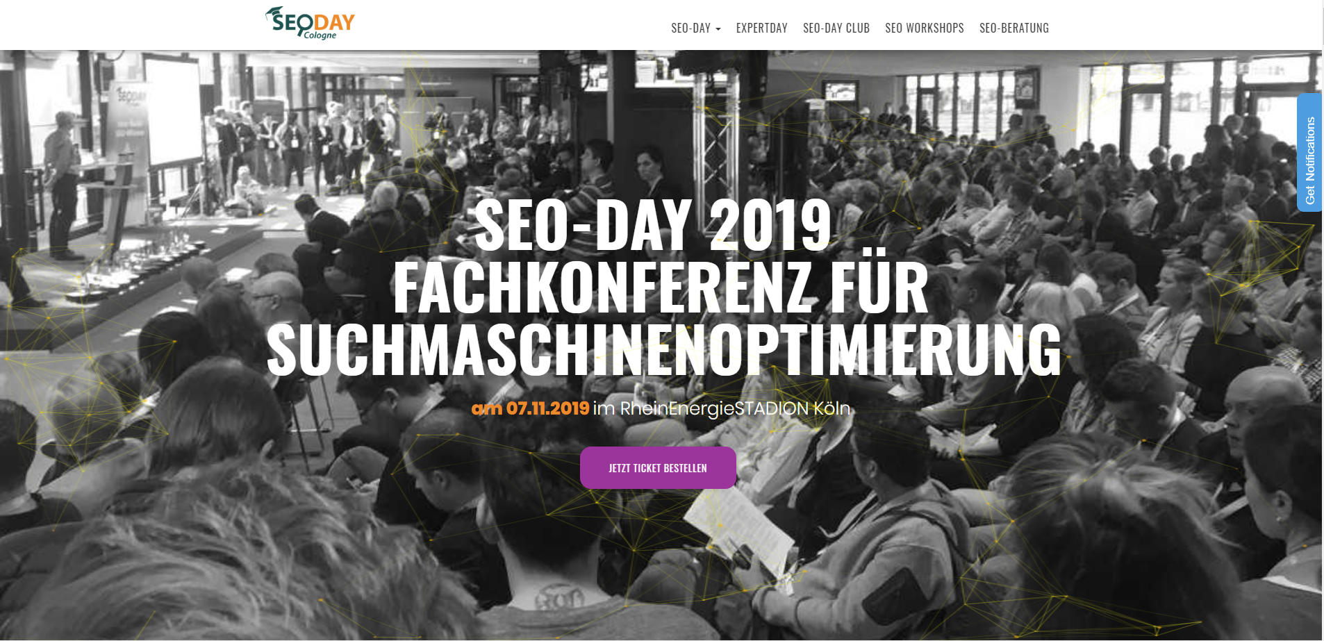 Screenshot der Startseite der SEO DAY Homepage