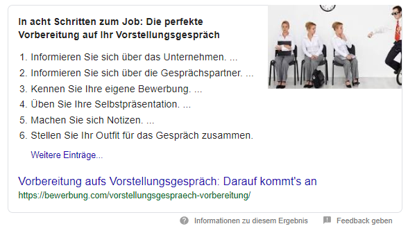 Featured Snippet Vorbereitung Bewerbungsgespräch