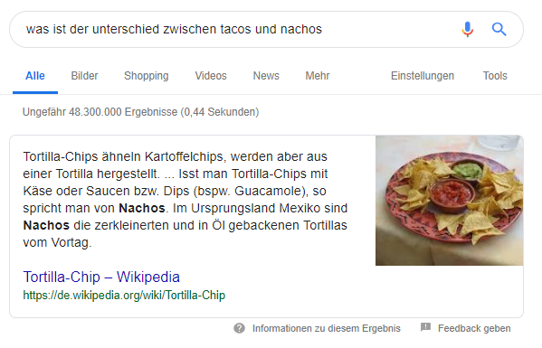 Screensot Featured Snippet Unterschied Tacos Nachos