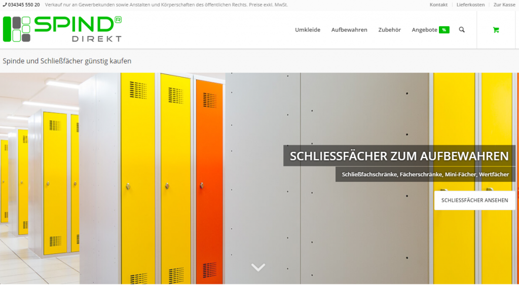 Screenshot der Startseite von spind-direkt de