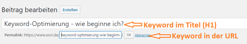 Die H1 wird als URL-Pfad für den beitrag übernommen