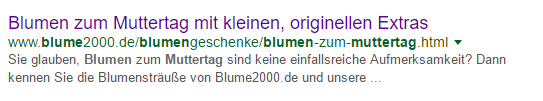 Platzierung des Keywords an erster Stelle im Titel des Snippets