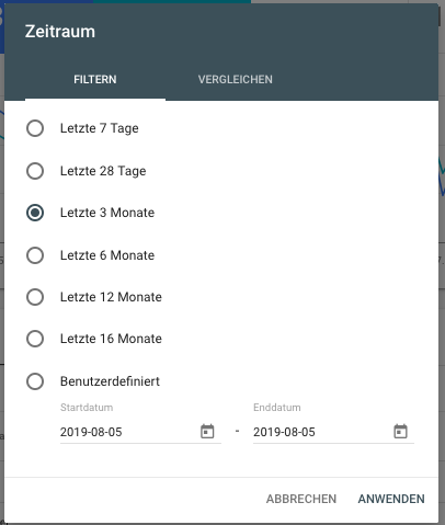 Lasse dir in der Google Search Console Daten aus beliebigen Zeiträumen anzeigen