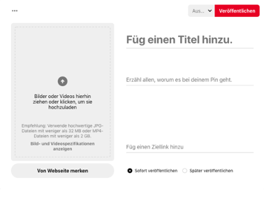 Screenshot der Eingabemaske für einen neuen Pin auf Pinterest