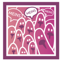 Möwen und Sprechblasen "Meins! Meins! Meins"