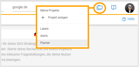 Im Projekte-Dropdown in der Kopfnavigation findest du den Planner.